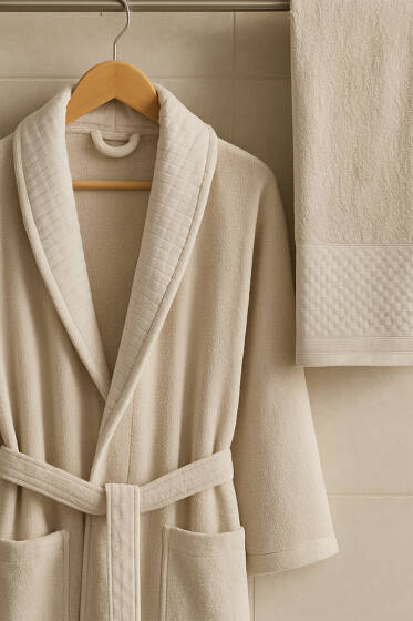 Bornoz ve Havlu 2'li Takım Bej - HAVLU TAKIMLARI