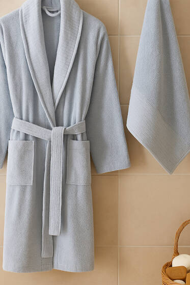 Bornoz ve Havlu 2'li Takım Buz Mavisi - HAVLU TAKIMLARI