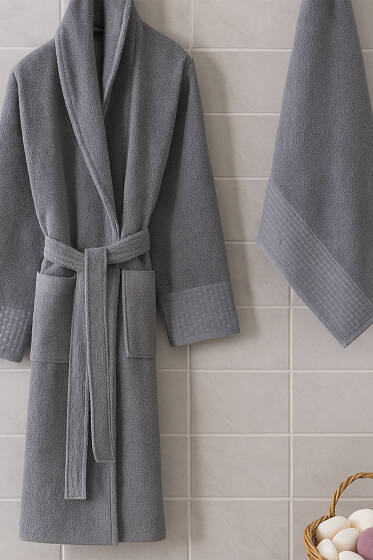 Bornoz ve Havlu 2'li Takım Füme - HAVLU TAKIMLARI