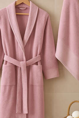 Bornoz ve Havlu 2'li Takım Gül Kurusu 