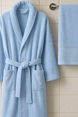 Bornoz ve Havlu 2'li Takım Mavi 