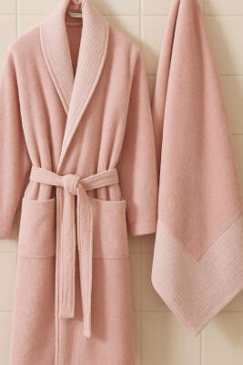 Bornoz ve Havlu 2'li Takım Pudra - HAVLU TAKIMLARI