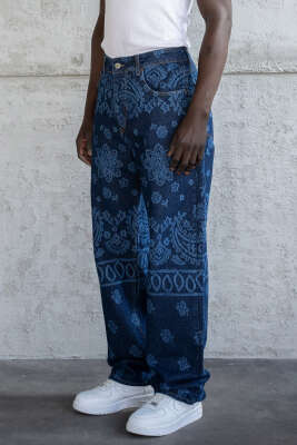 Borok Desenli Erkek Kot Pantolon Mavi - MACHINIST