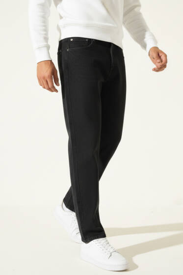 Boru Paça Baggy Erkek Kot Pantolon Siyah - Erkek Pantolon