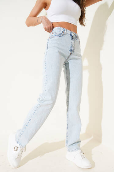 Boru Paça Basic Kot Pantolon Açık Kar - Kadın Giyim Modelleri