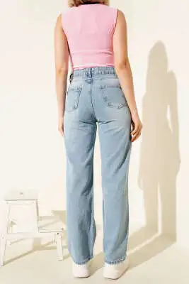 Boru Paça Basic Kot Pantolon Açık Mavi - Kadın Giyim Modelleri