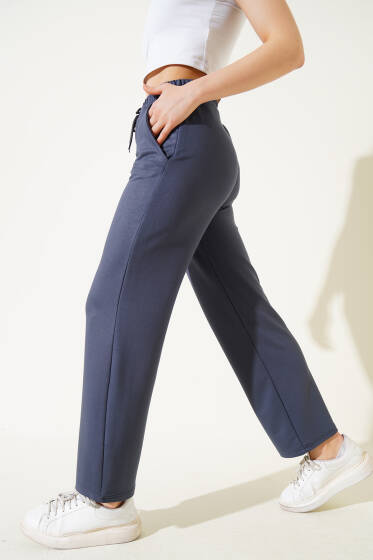 Boru Paça Bel Lastikli Pantolon Kayrak Grisi - Kadın Giyim Modelleri