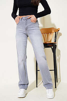 Boru Paça Kesikli Kot Pantolon Gri - ZARX JNS