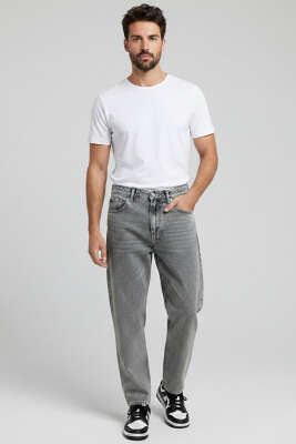 Boru Paça Likralı Cepli Erkek Pantolon Gri - Erkek Pantolon