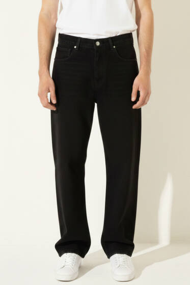 Boru Paça Regular Fit Erkek Kot Pantolon Siyah - Erkek Pantolon