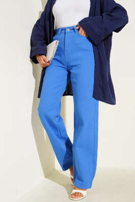 Boru Paça Saks Jean Pantolon Saks - Kot Pantolon