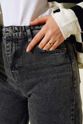 Boru Paça Siyah Orta Kar Jean Pantolon - Thumbnail