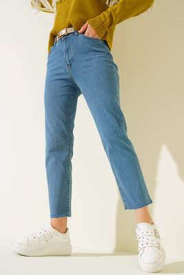 Boru Paça Sökük Jean Pantolon Açık Mavi - 300-500 TL Ürünler