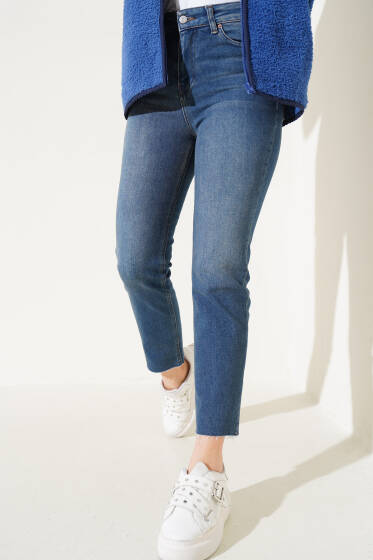 Boru Paça Sökük Jean Pantolon Kahve Tint - Pantolon