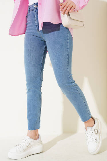 Boru Paça Sökük Jean Pantolon Kar Orta - Pantolon