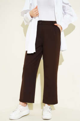 Boru Paçalı Düğmeli Dabıl Pantolon Kahve - Pantolon