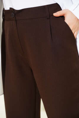 Boru Paçalı Düğmeli Dabıl Pantolon Kahve - Pantolon