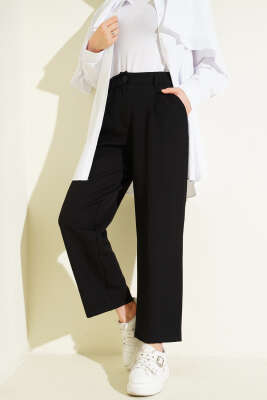 Boru Paçalı Düğmeli Dabıl Pantolon Siyah - Pantolon