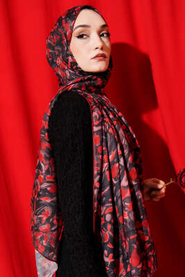 Botanik Desen Demore Şal Bordo - Başörtüsü