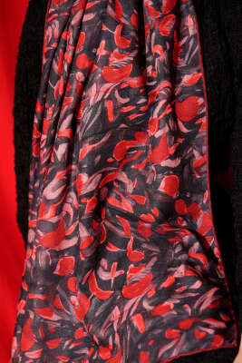 Botanik Desen Demore Şal Bordo - Başörtüsü