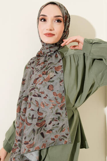 Botanik Desen Demore Şal Çağla Yeşili - Başörtüsü