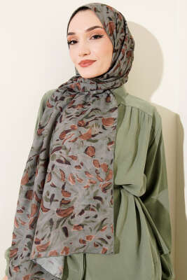 Botanik Desen Demore Şal Çağla Yeşili - Başörtüsü