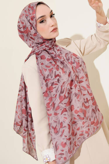 Botanik Desen Demore Şal Gül Kurusu - Başörtüsü