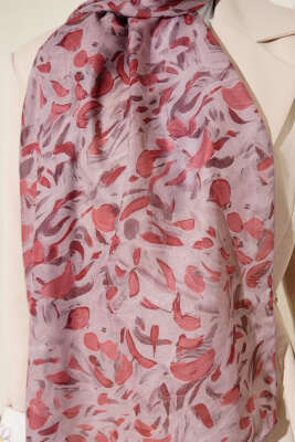 Botanik Desen Demore Şal Gül Kurusu - Başörtüsü