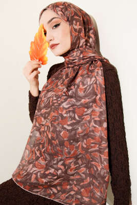 Botanik Desen Demore Şal Kahve - VERTU (NYD TEKSTİL)