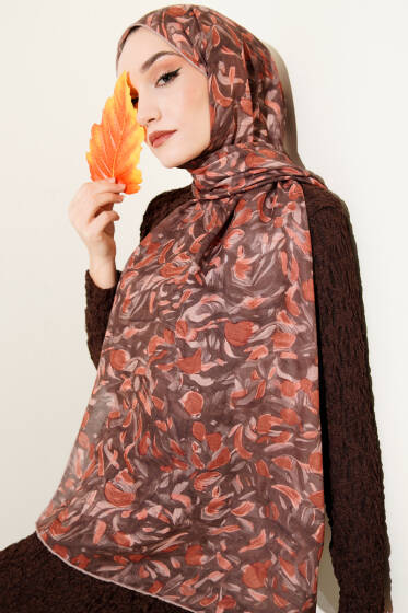 Botanik Desen Demore Şal Kahve - Başörtüsü