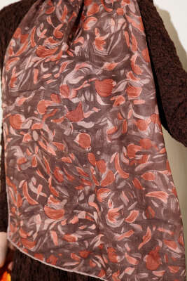 Botanik Desen Demore Şal Kahve - Başörtüsü