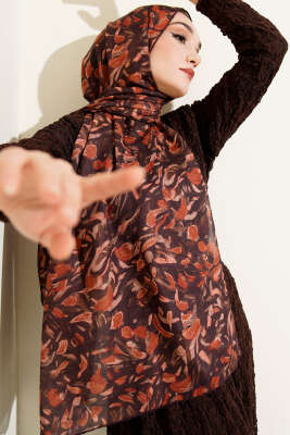 Botanik Desen Demore Şal Kiremit - VERTU (NYD TEKSTİL)