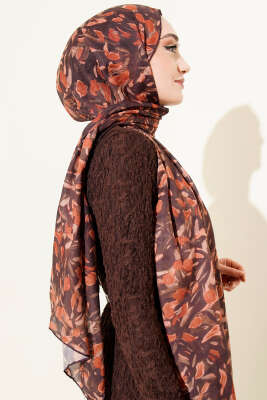 Botanik Desen Demore Şal Kiremit - Başörtüsü