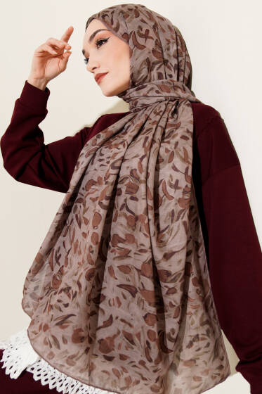 Botanik Desen Demore Şal Kum Bej - Başörtüsü