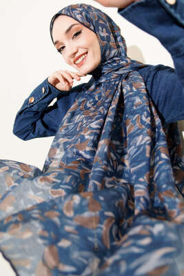 Botanik Desen Demore Şal Lacivert - VERTU (NYD TEKSTİL)