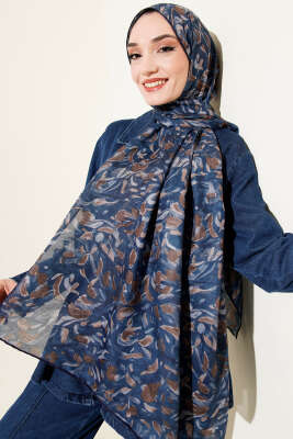 Botanik Desen Demore Şal Lacivert - Başörtüsü
