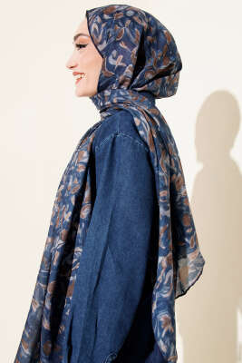 Botanik Desen Demore Şal Lacivert - Başörtüsü