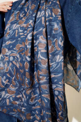 Botanik Desen Demore Şal Lacivert - Başörtüsü