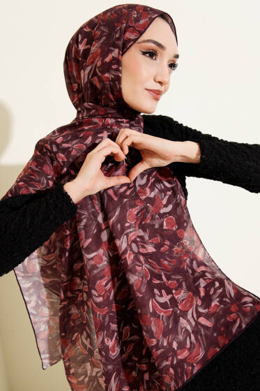 Botanik Desen Demore Şal Mürdüm - Başörtüsü