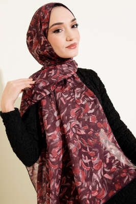 Botanik Desen Demore Şal Mürdüm - Başörtüsü