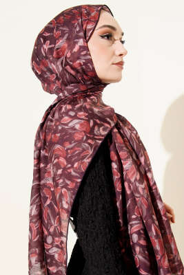 Botanik Desen Demore Şal Mürdüm - Başörtüsü