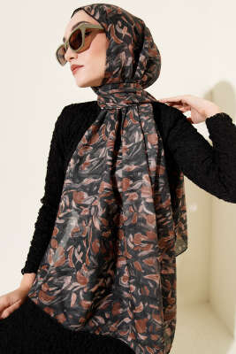 Botanik Desen Demore Şal Siyah - Başörtüsü