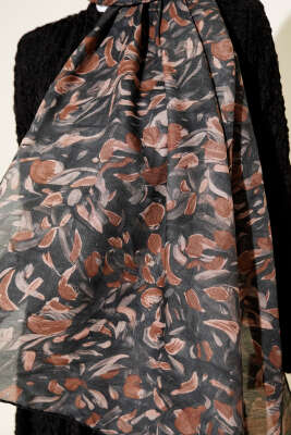 Botanik Desen Demore Şal Siyah - Başörtüsü