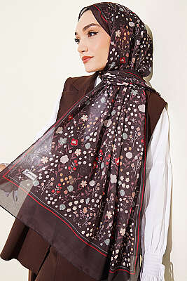 Botanik Desen Soft Şal Acı Kahve - VERTU (NYD TEKSTİL)