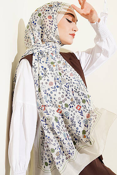 Botanik Desen Soft Şal Su Yeşili - Başörtüsü