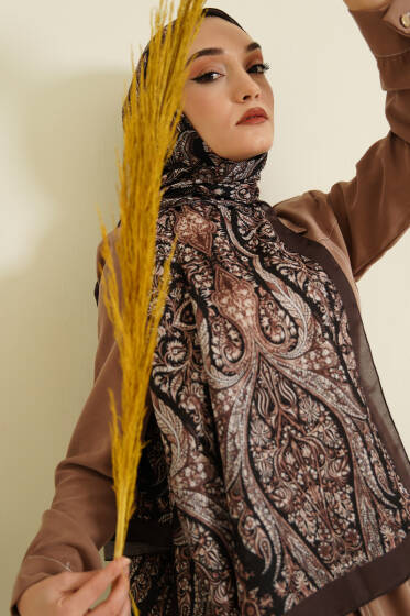 Boteh Desen Şal Acı Kahve - Başörtüsü