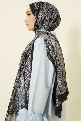 Boteh Desen Şal Antrasit - Başörtüsü