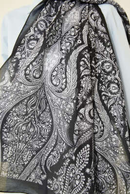 Boteh Desen Şal Antrasit - Başörtüsü