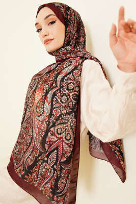 Boteh Desen Şal Bordo - ECENUR