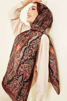 Boteh Desen Şal Bordo - Başörtüsü